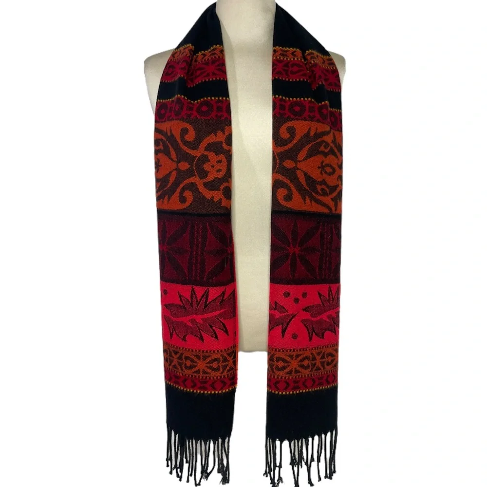 Vintage Scarf French Luxury Knit Winter Statement Pattern Print Made in France